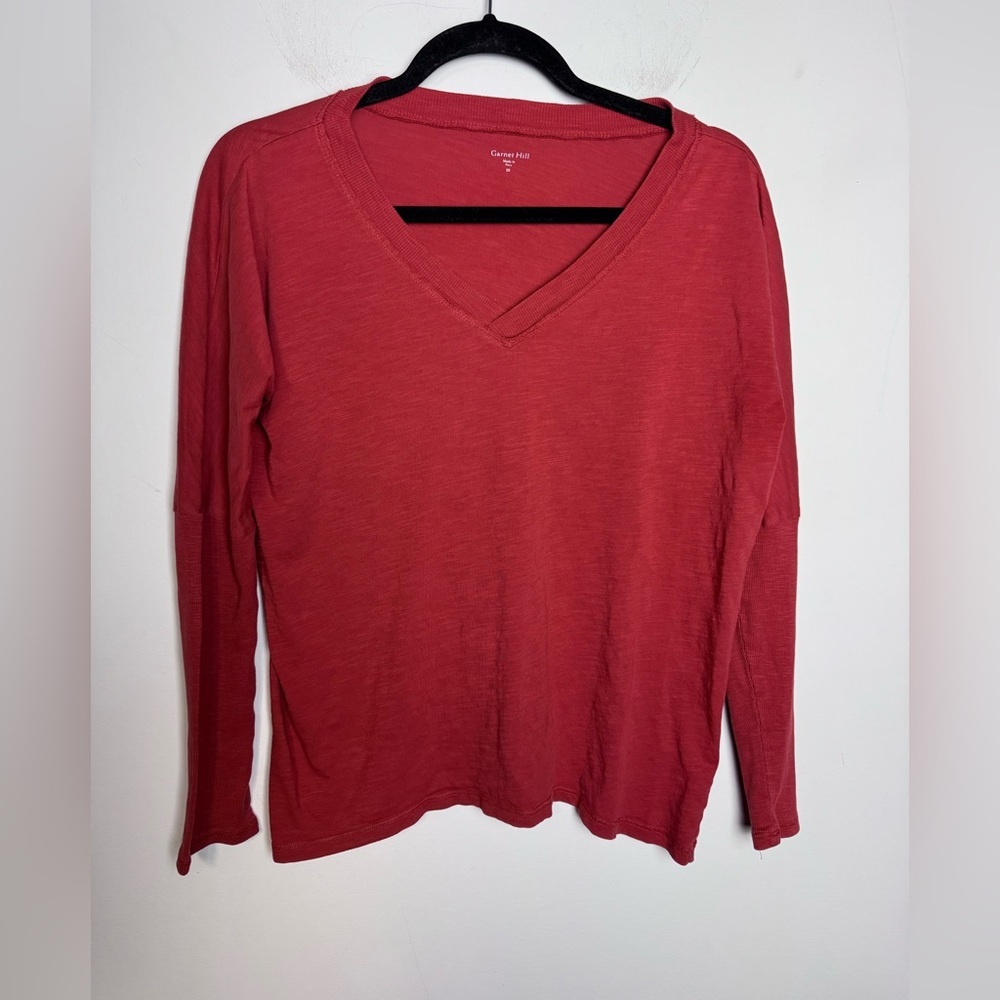 Garnet Hill Orange V Neck Long Sleeve Top XS